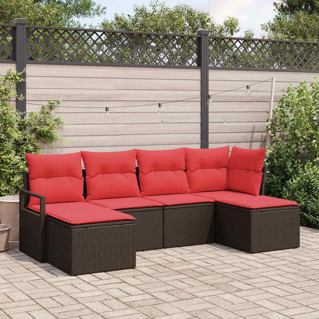 Bankstel 6 st Bruin en Rood poly rattan