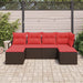Bankstel 6 st Bruin en Rood poly rattan