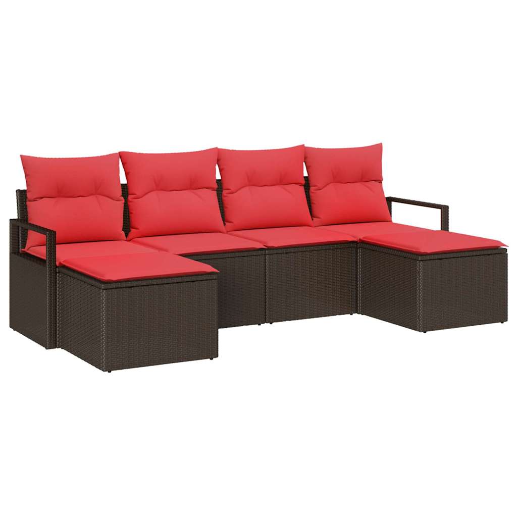 Bankstel 6 st Bruin en Rood poly rattan