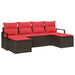 Bankstel 6 st Bruin en Rood poly rattan
