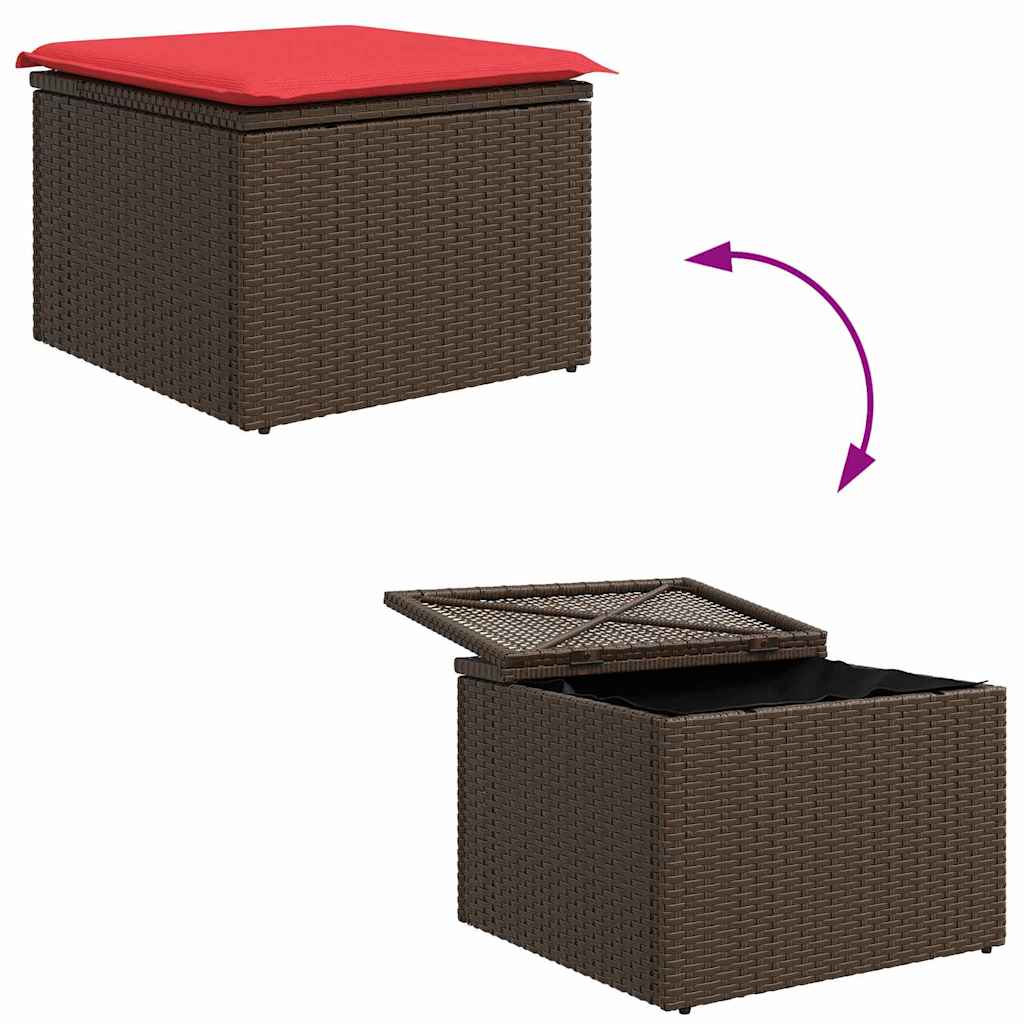 Bankstel 6 st Bruin en Rood poly rattan