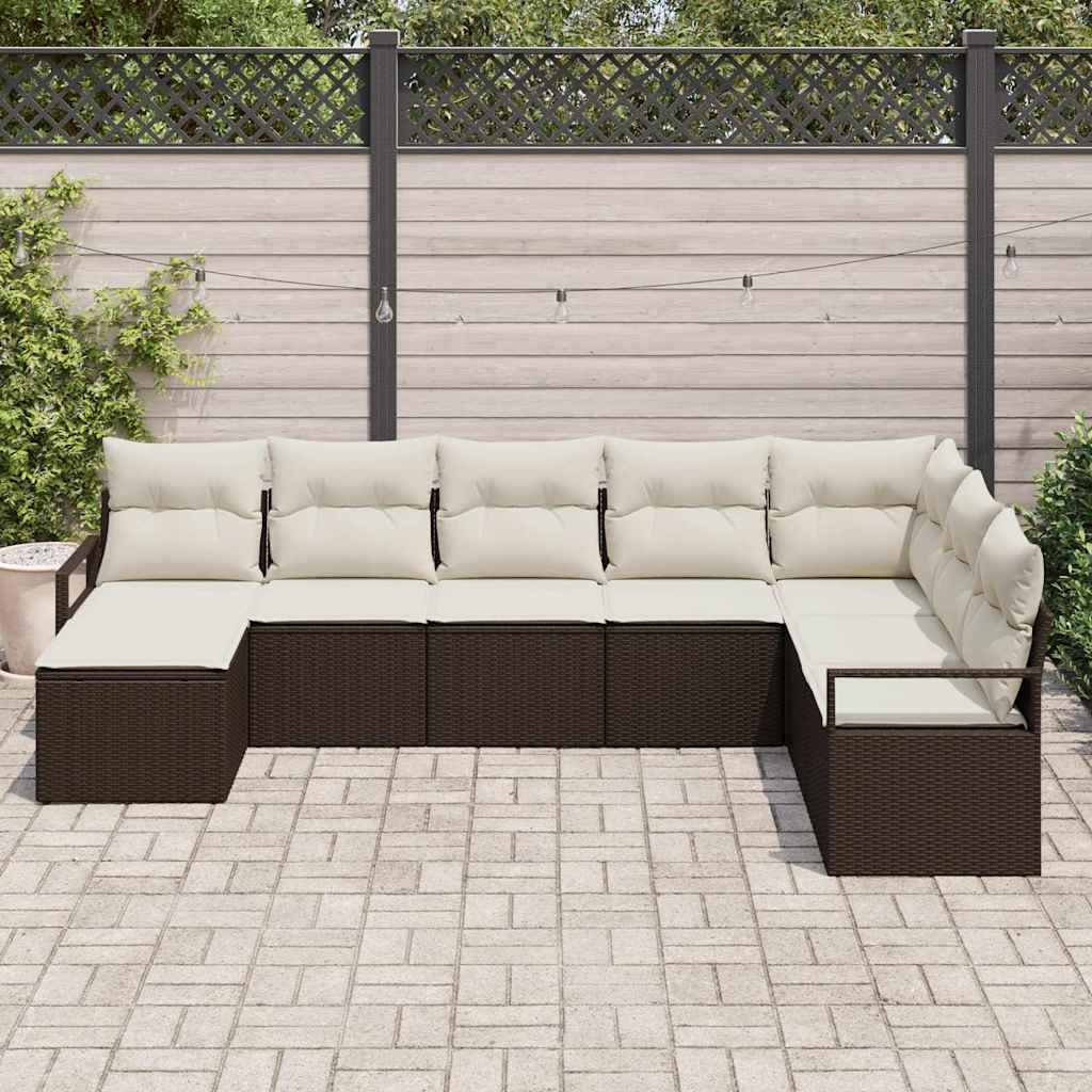 Bankstel 8 st Bruin en Crème poly rattan