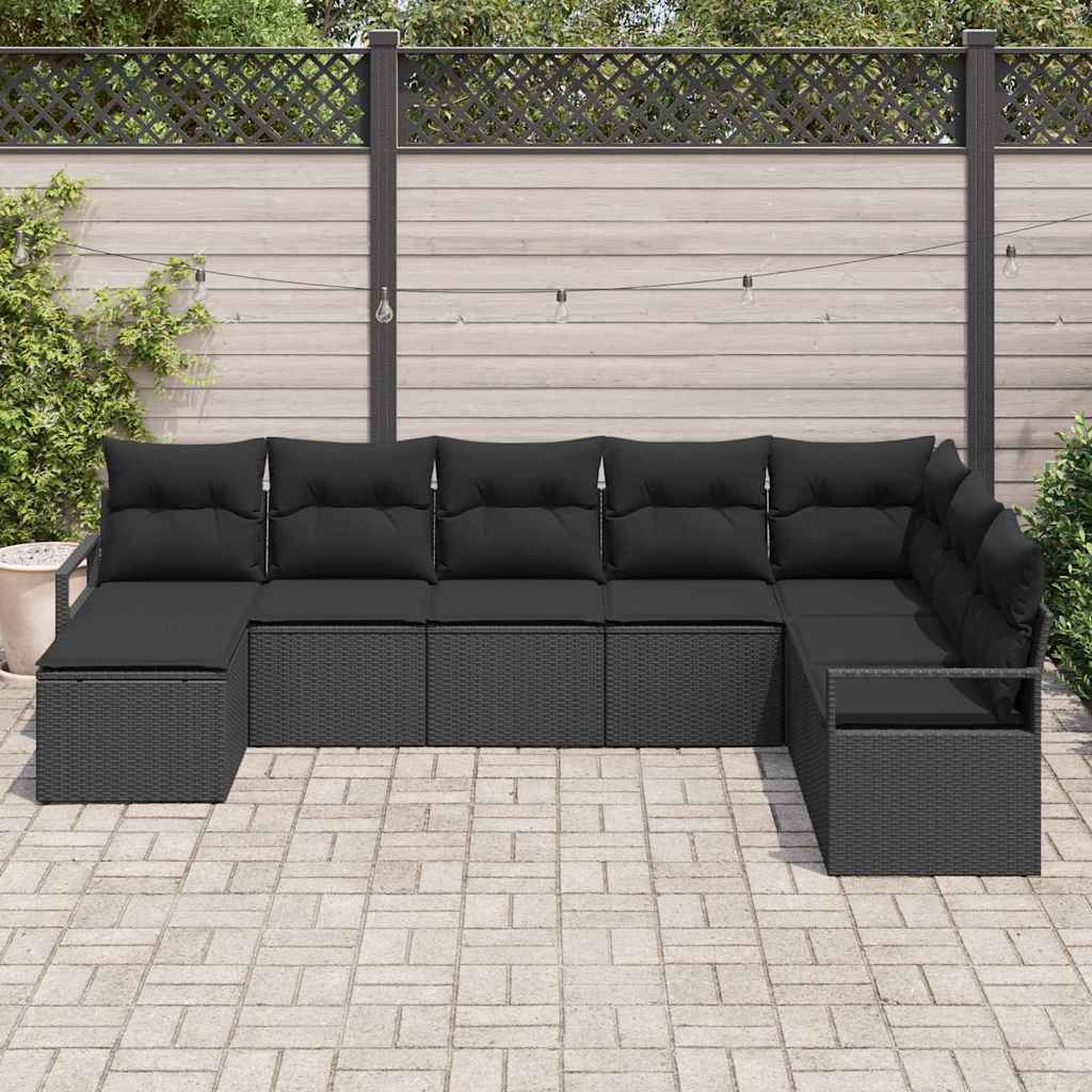 Bankstel 8 st Zwart poly rattan