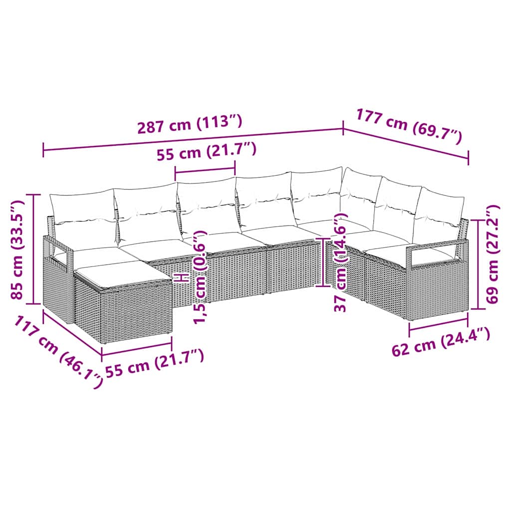 Bankstel 8 st Zwart poly rattan