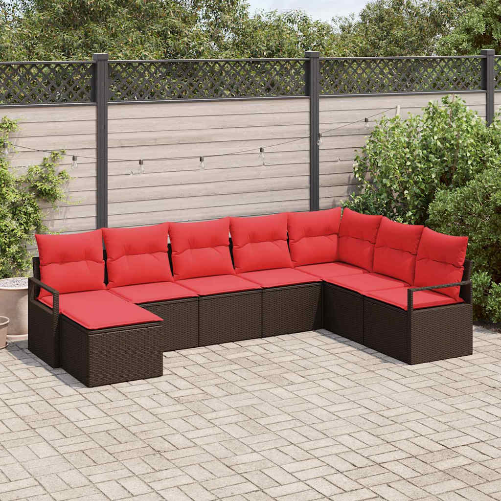 Bankstel 8 st Bruin en Rood poly rattan
