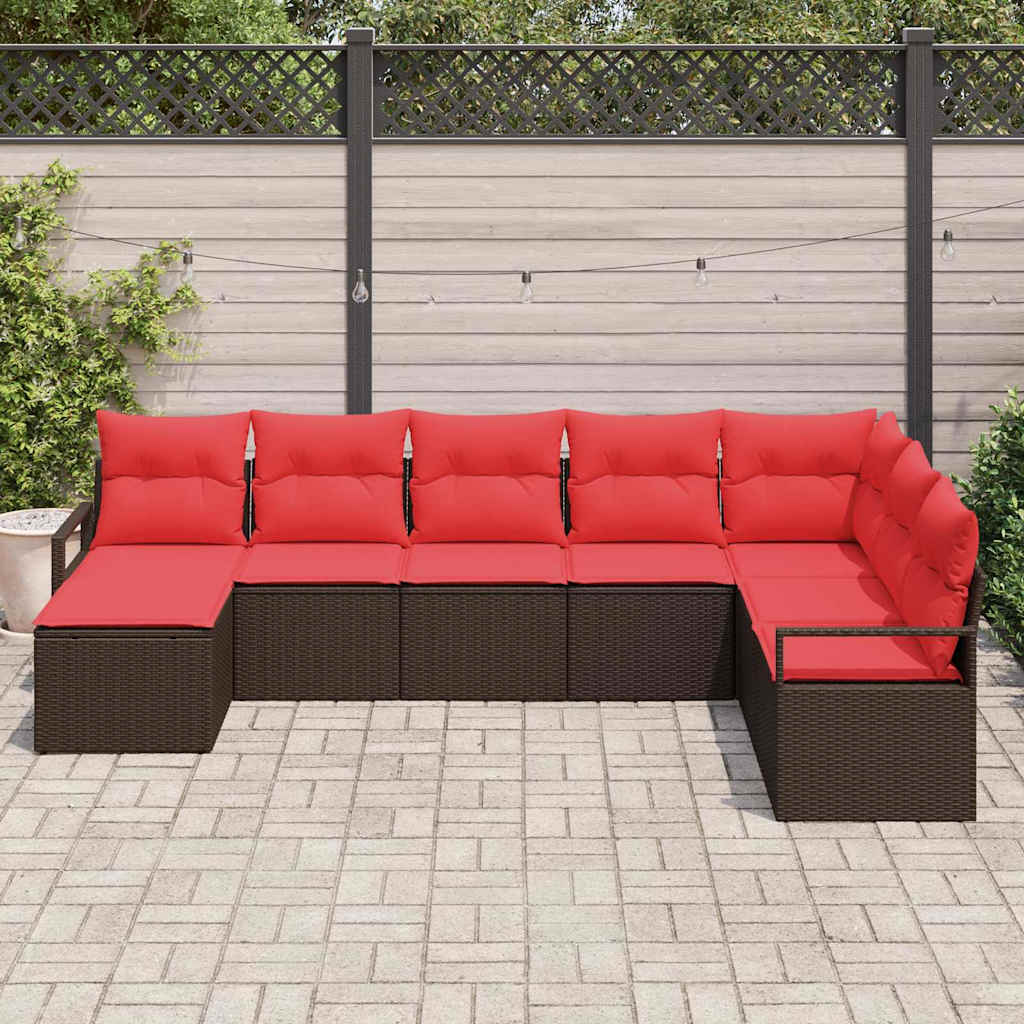 Bankstel 8 st Bruin en Rood poly rattan