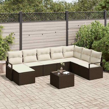 Bankstel 9 st Bruin en Crème poly rattan