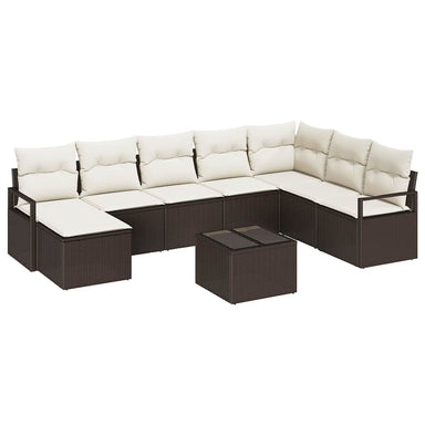 Bankstel 9 st Bruin en Crème poly rattan