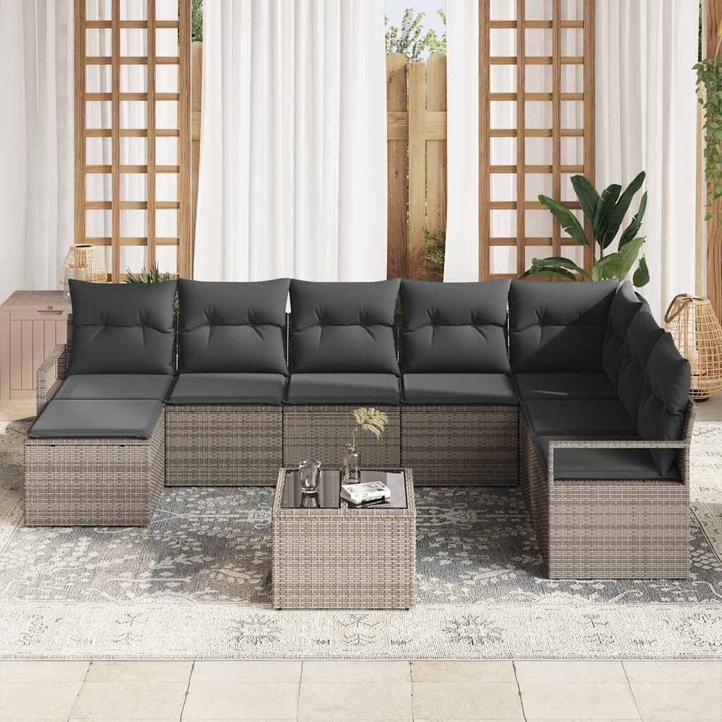 Bankstel 9 st Lichtgrijs poly rattan