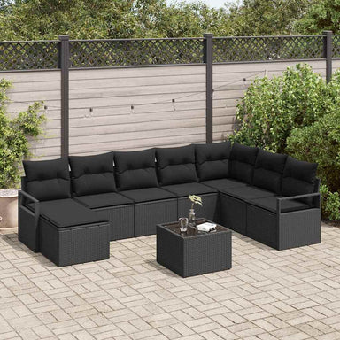 Bankstel 9 st Zwart poly rattan