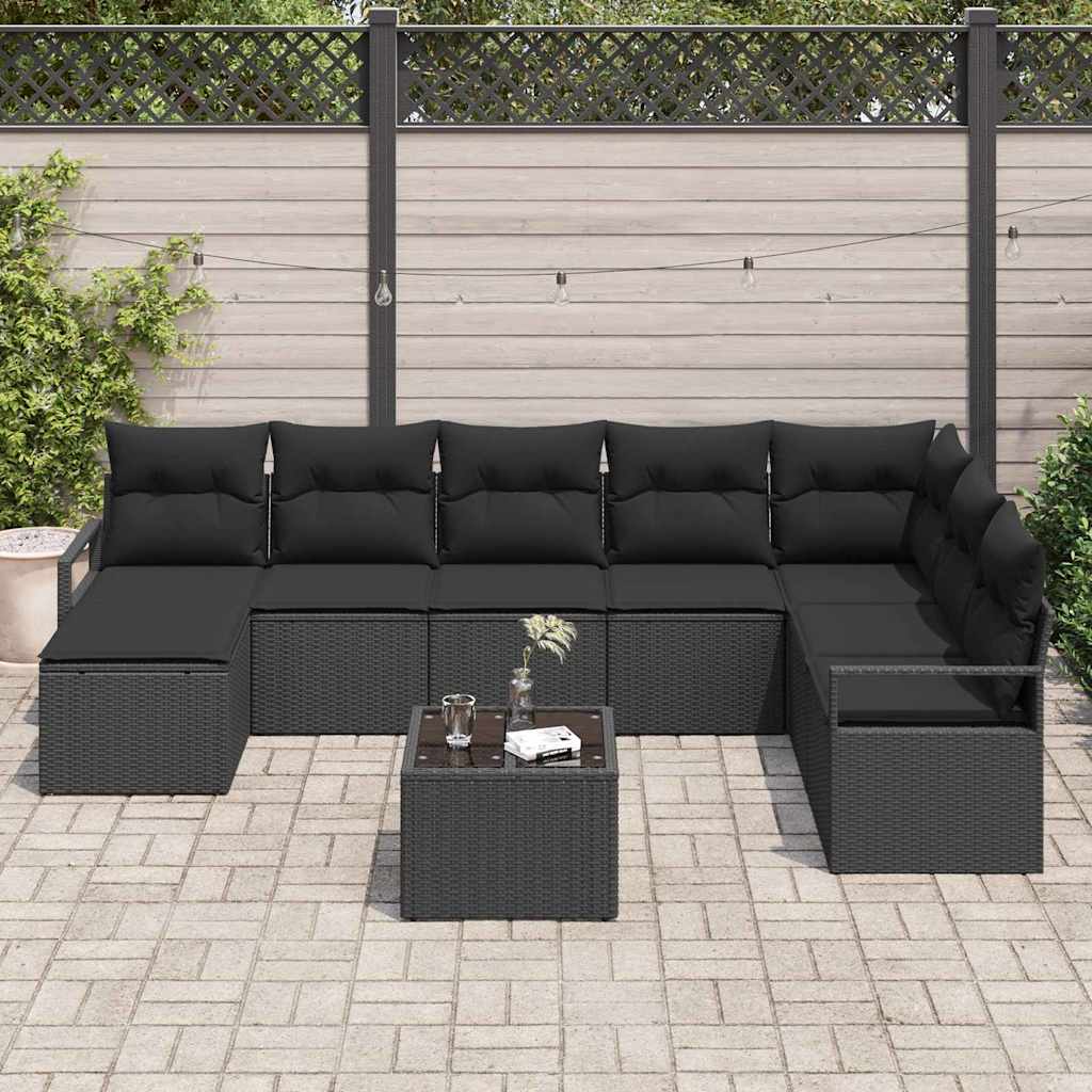 Bankstel 9 st Zwart poly rattan