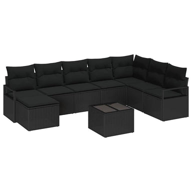 Bankstel 9 st Zwart poly rattan