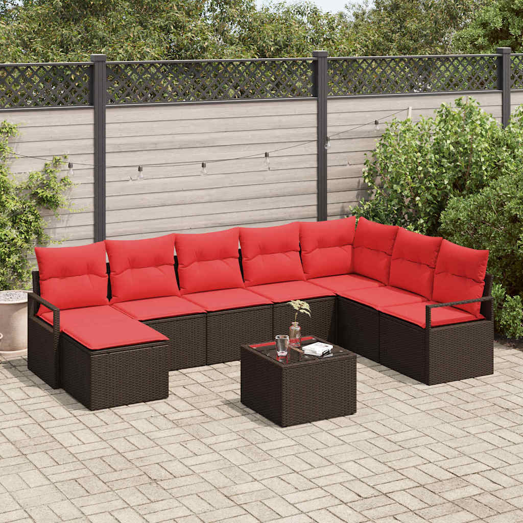 Bankstel 9 st Bruin en Rood poly rattan