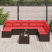 Bankstel 9 st Bruin en Rood poly rattan