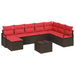 Bankstel 9 st Bruin en Rood poly rattan