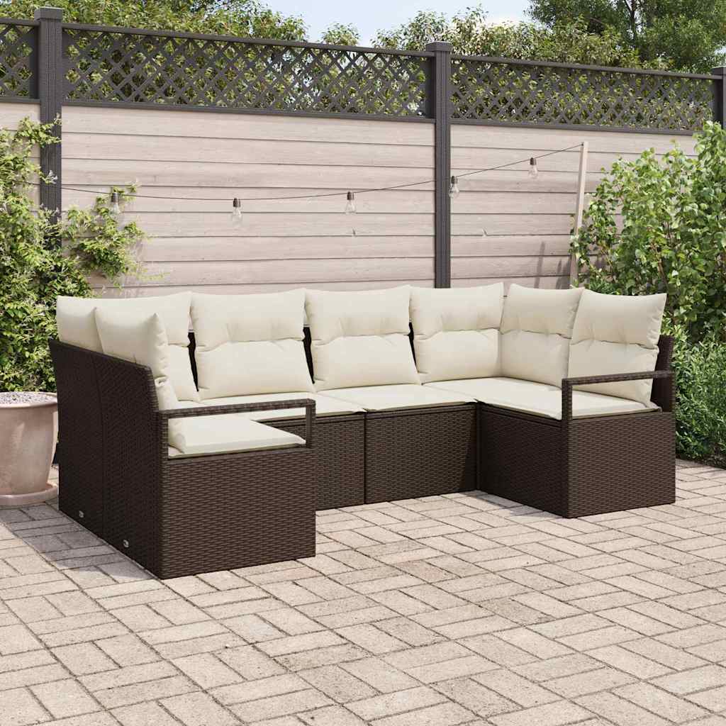 Tuinbankenset 6 st Bruin en wit poly rattan
