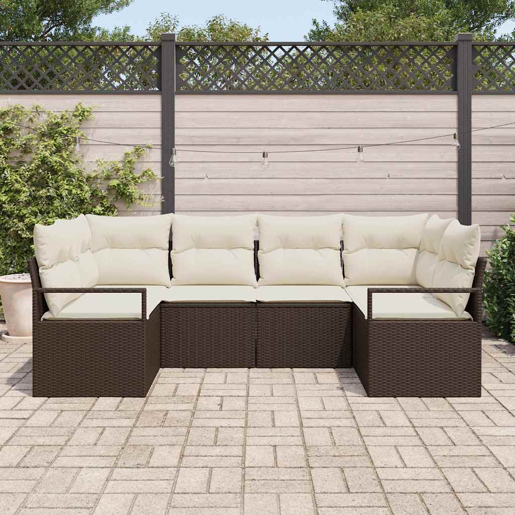 Tuinbankenset 6 st Bruin en wit poly rattan