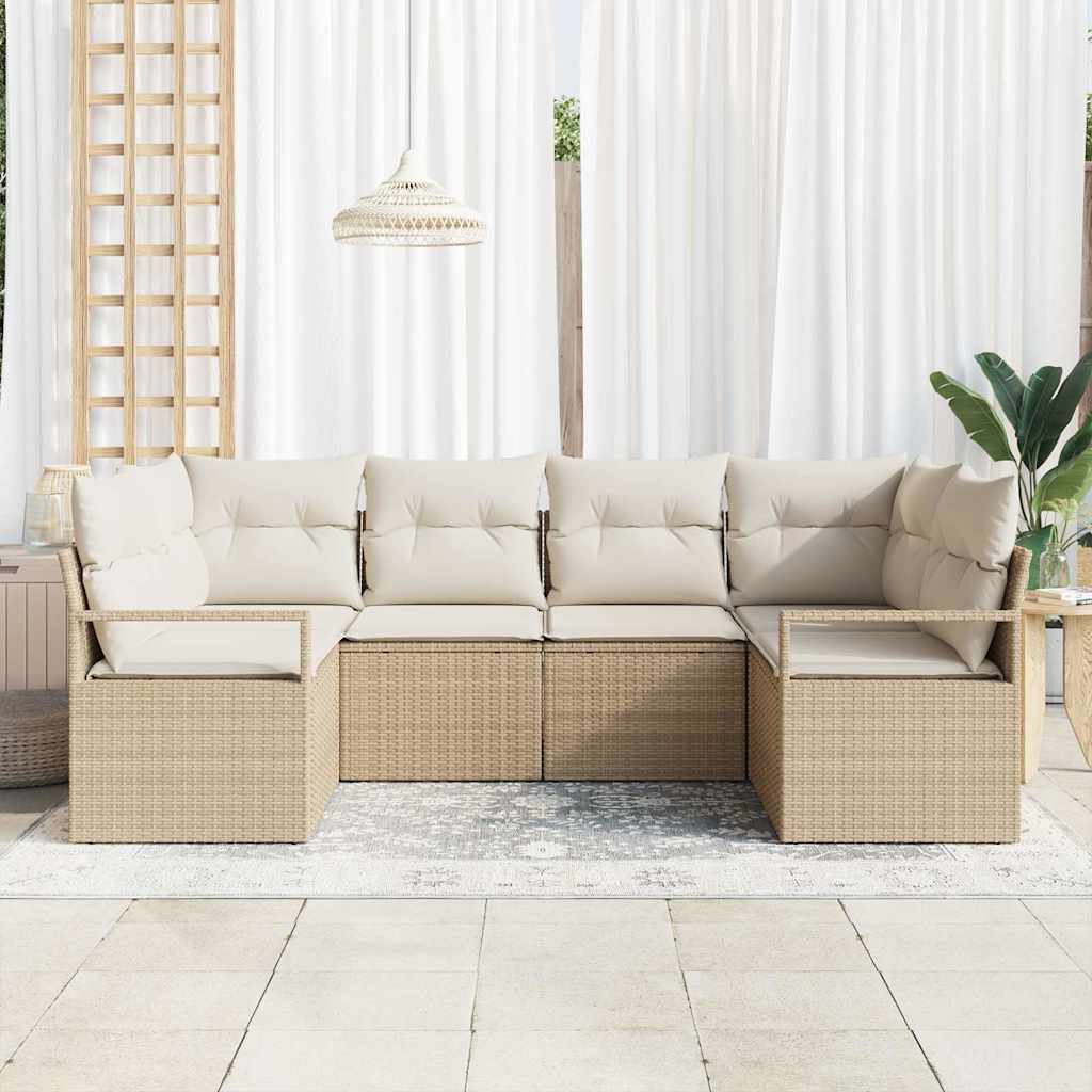 Tuinbankenset 6 st Beige en Wit poly rattan
