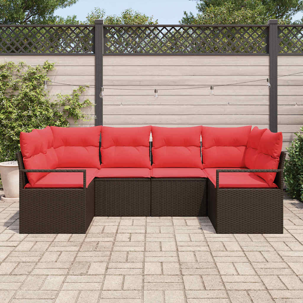 Tuinbankenset 6 st Bruin en Rood poly rattan