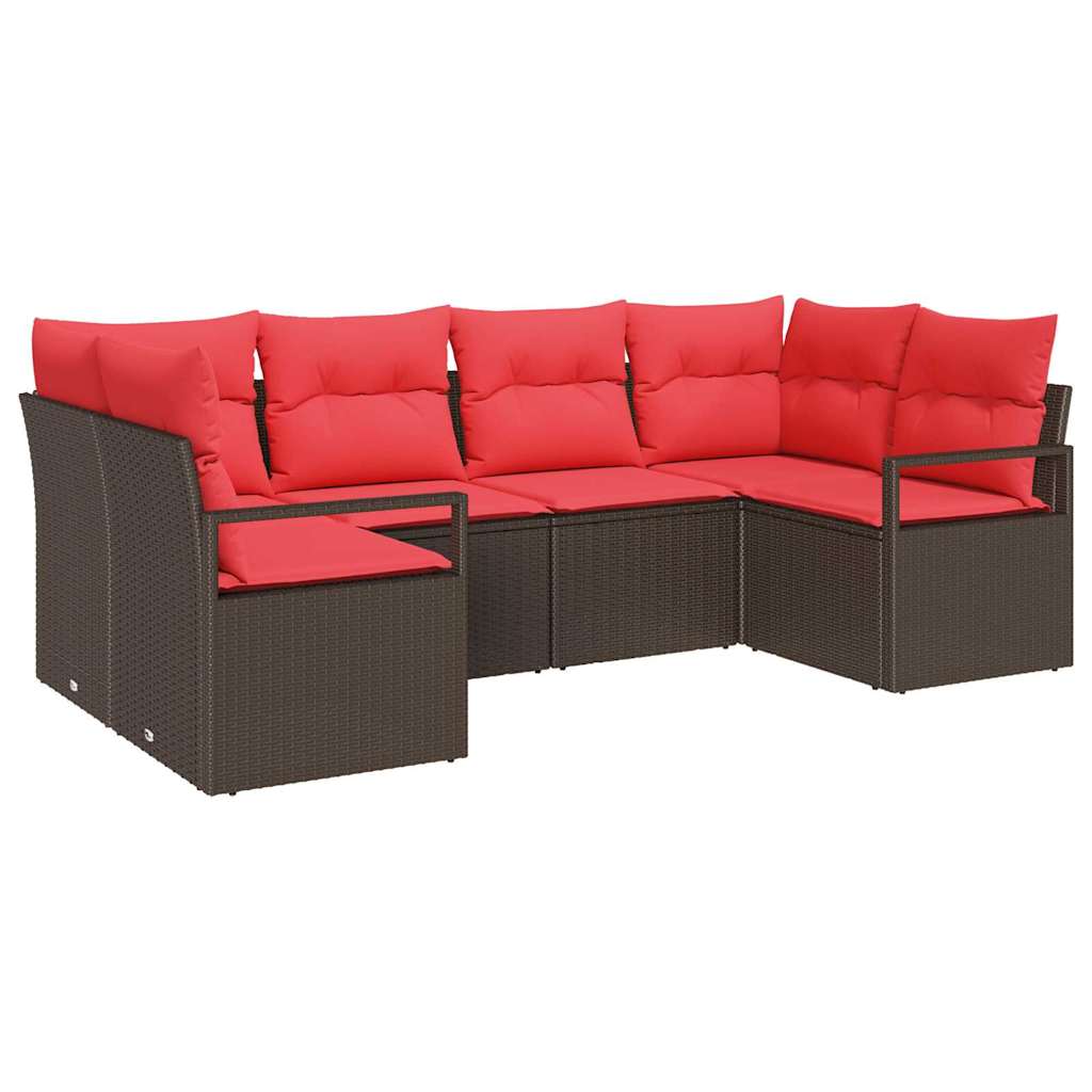 Tuinbankenset 6 st Bruin en Rood poly rattan