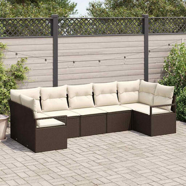 Tuinbankenset 7 st Bruin en wit poly rattan