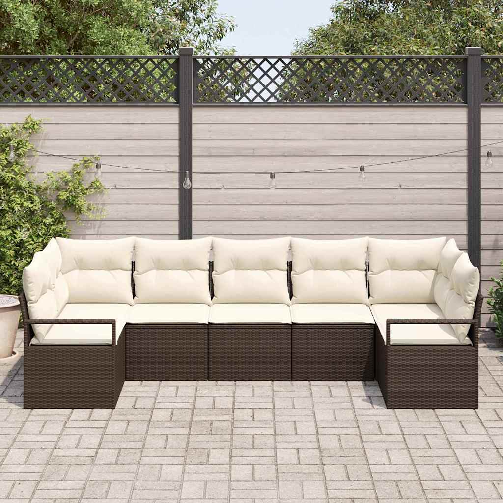Tuinbankenset 7 st Bruin en wit poly rattan