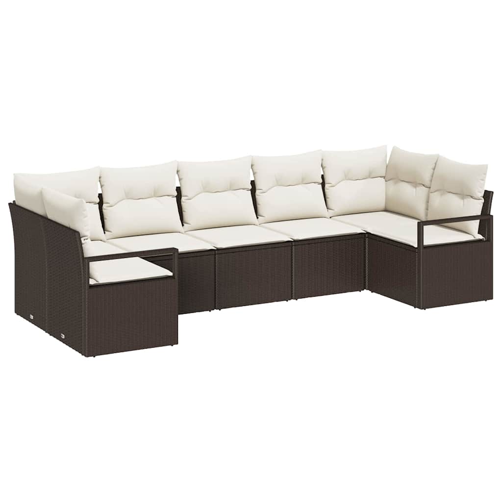 Tuinbankenset 7 st Bruin en wit poly rattan