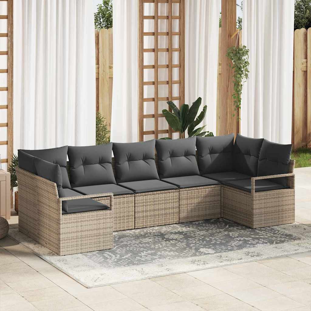 Tuinbankenset 7 st Grijs poly rattan