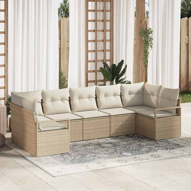 Tuinbankenset 7 st Beige en Wit poly rattan