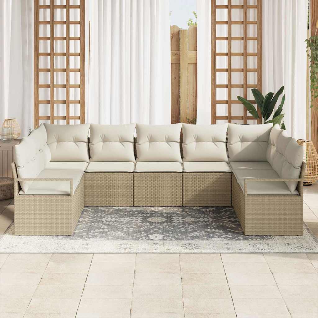 Tuinbankenset 7 st Beige en Wit poly rattan