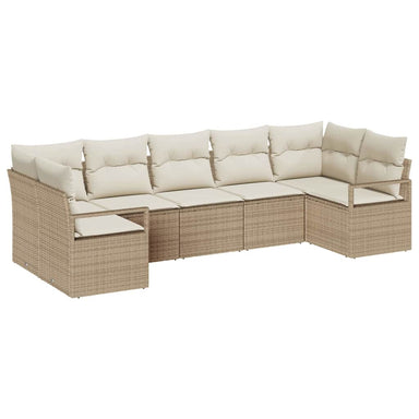 Tuinbankenset 7 st Beige en Wit poly rattan