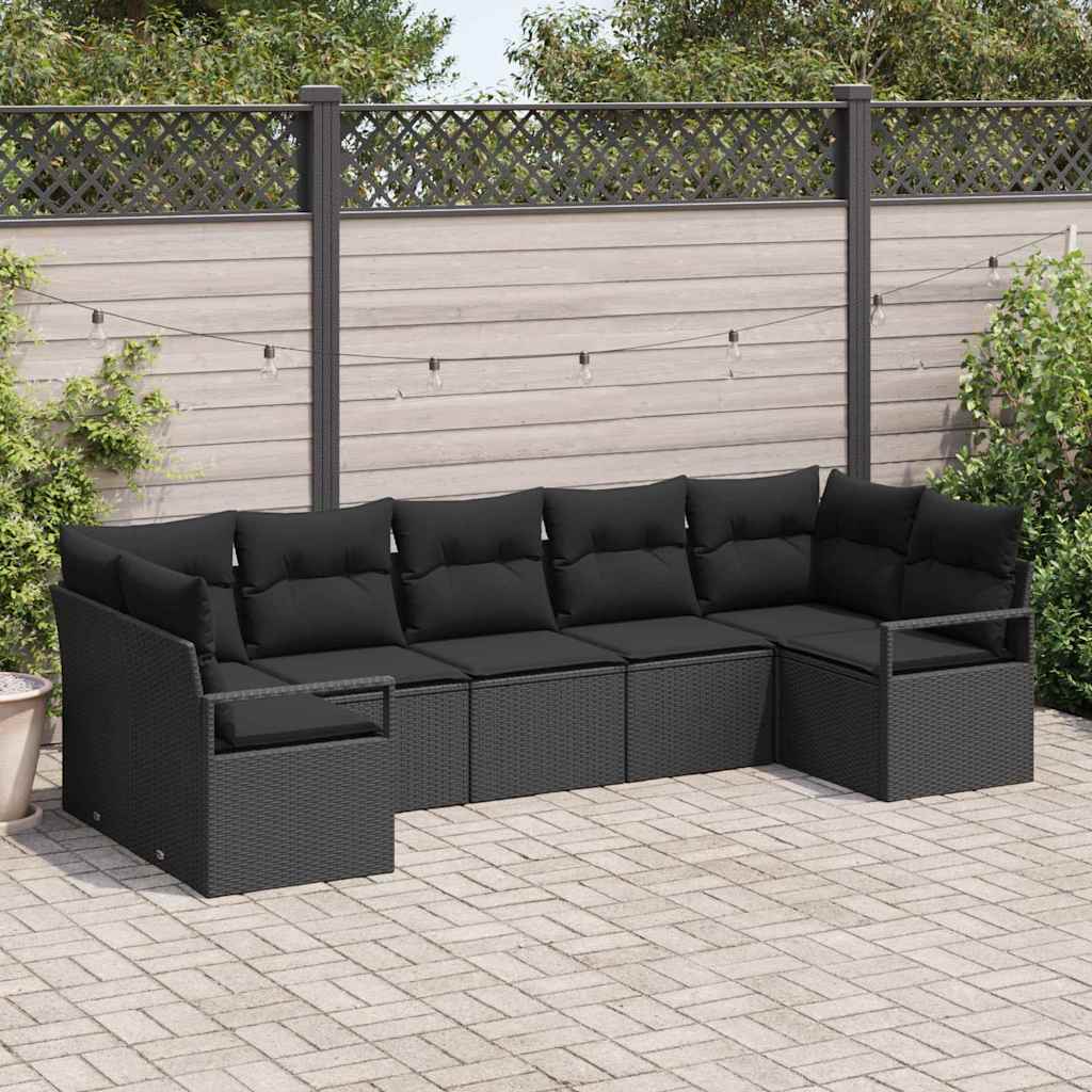 Tuinbankenset 7 st Zwart poly rattan
