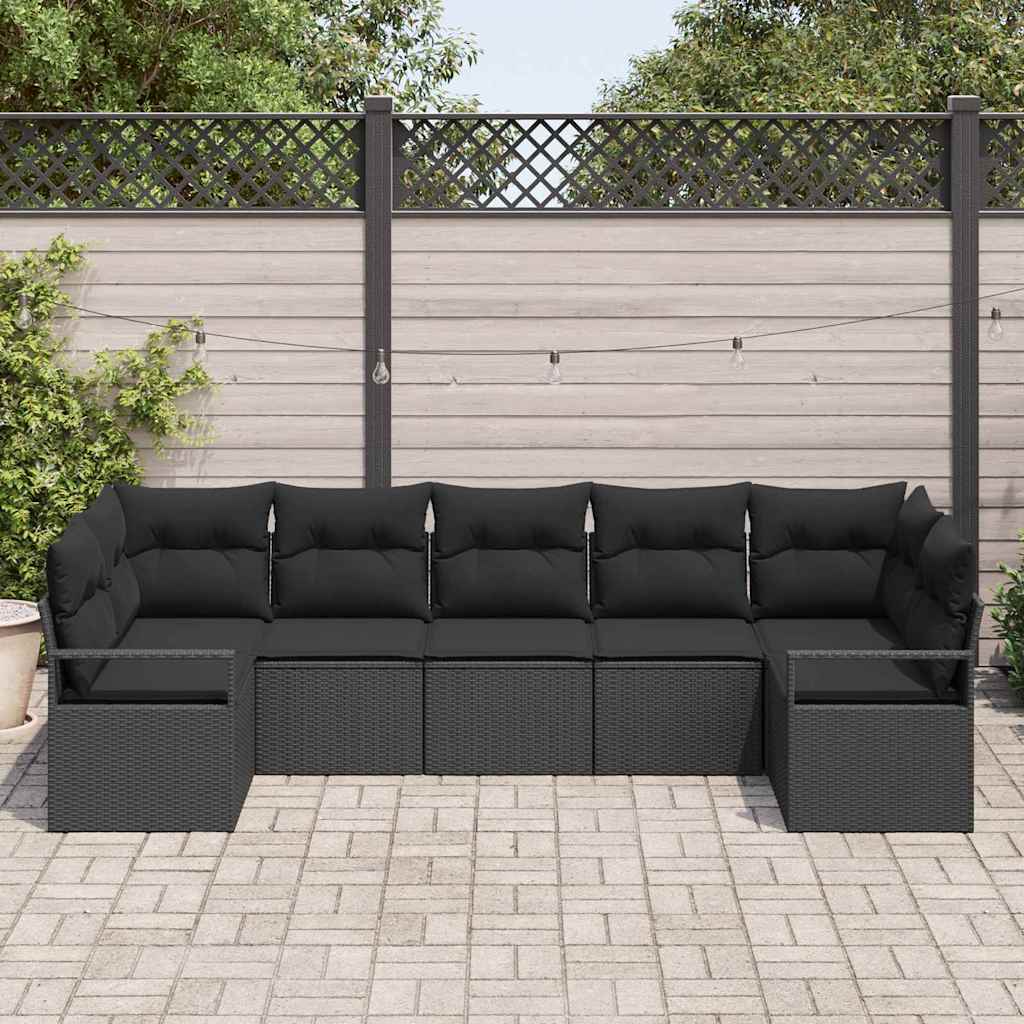 Tuinbankenset 7 st Zwart poly rattan