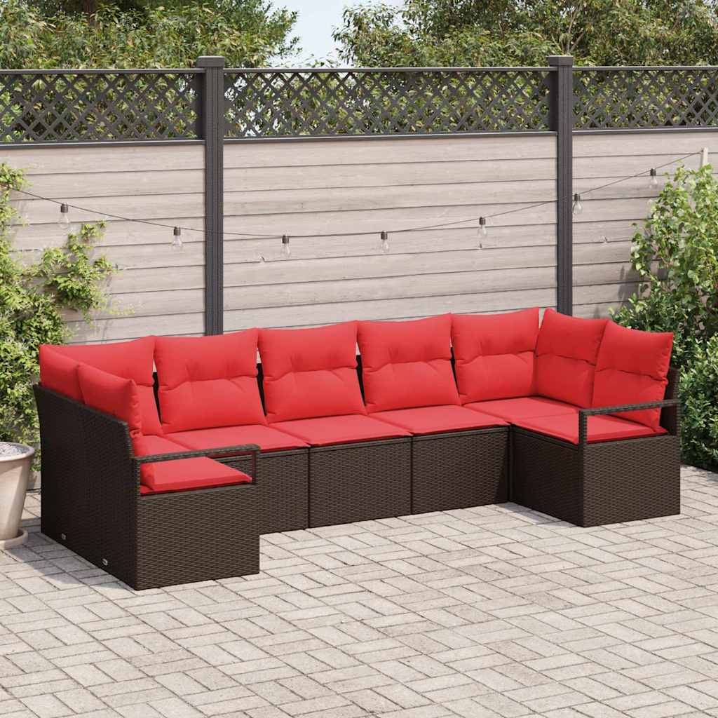 Tuinbankenset 7 st Bruin en Rood poly rattan