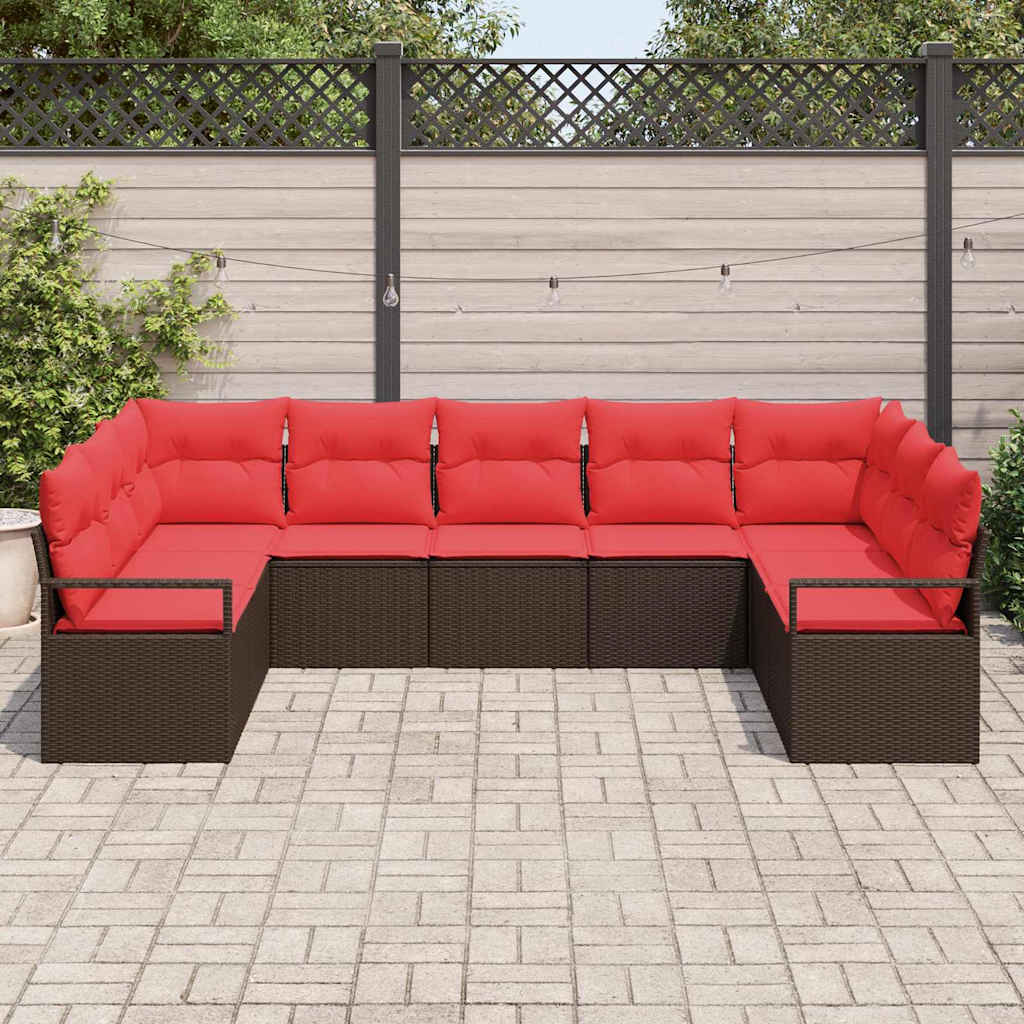 Tuinbankenset 7 st Bruin en Rood poly rattan