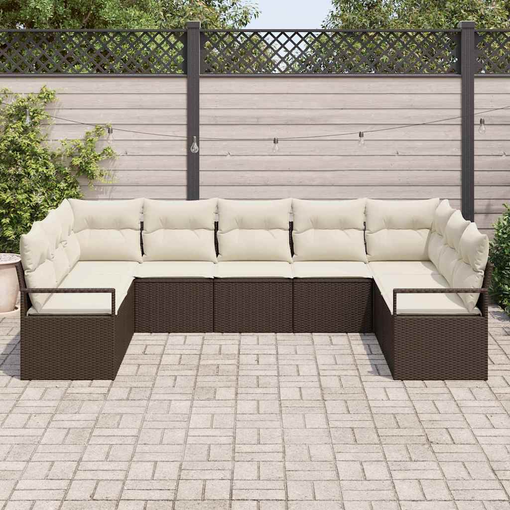 Tuinbankenset 9 st Bruin en wit poly rattan