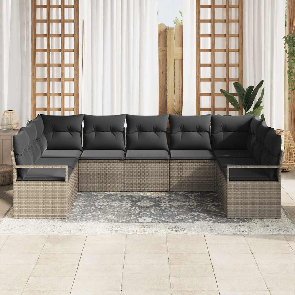 Tuinbankenset 9 st Grijs poly rattan
