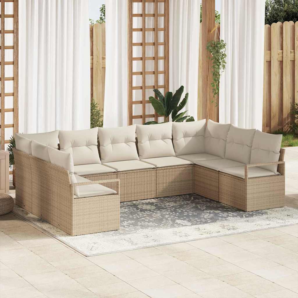 Tuinbankenset 9 st Beige en Wit poly rattan