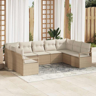 Tuinbankenset 9 st Beige en Wit poly rattan