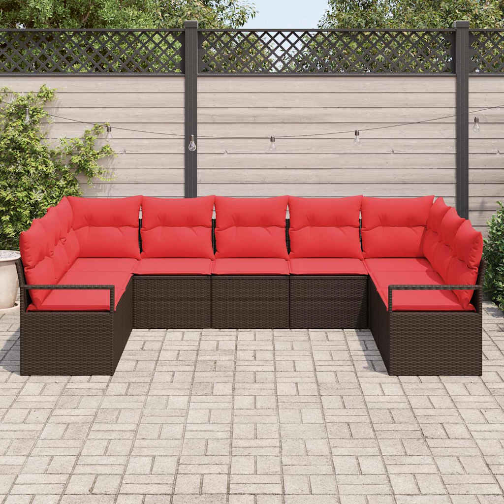Tuinbankenset 9 st Bruin en Rood poly rattan