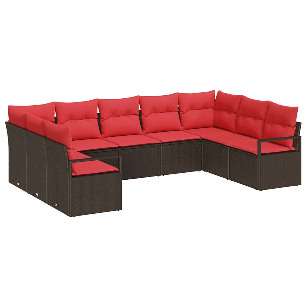 Tuinbankenset 9 st Bruin en Rood poly rattan