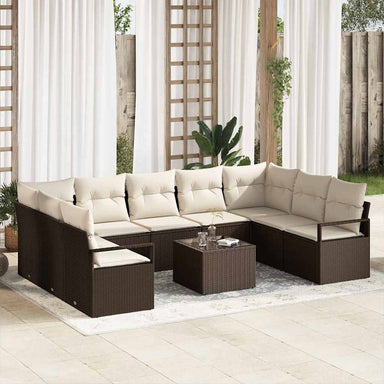 Tuinbankenset 10 st Bruin en Crème poly rattan