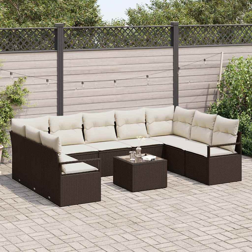 Tuinbankenset 10 st Bruin en Crème poly rattan