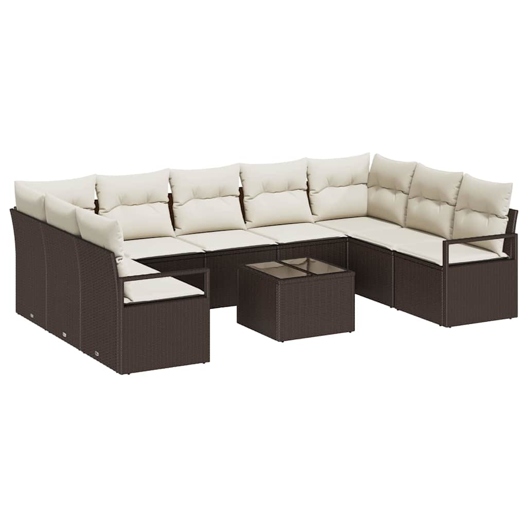 Tuinbankenset 10 st Bruin en Crème poly rattan