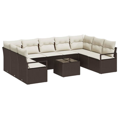 Tuinbankenset 10 st Bruin en Crème poly rattan