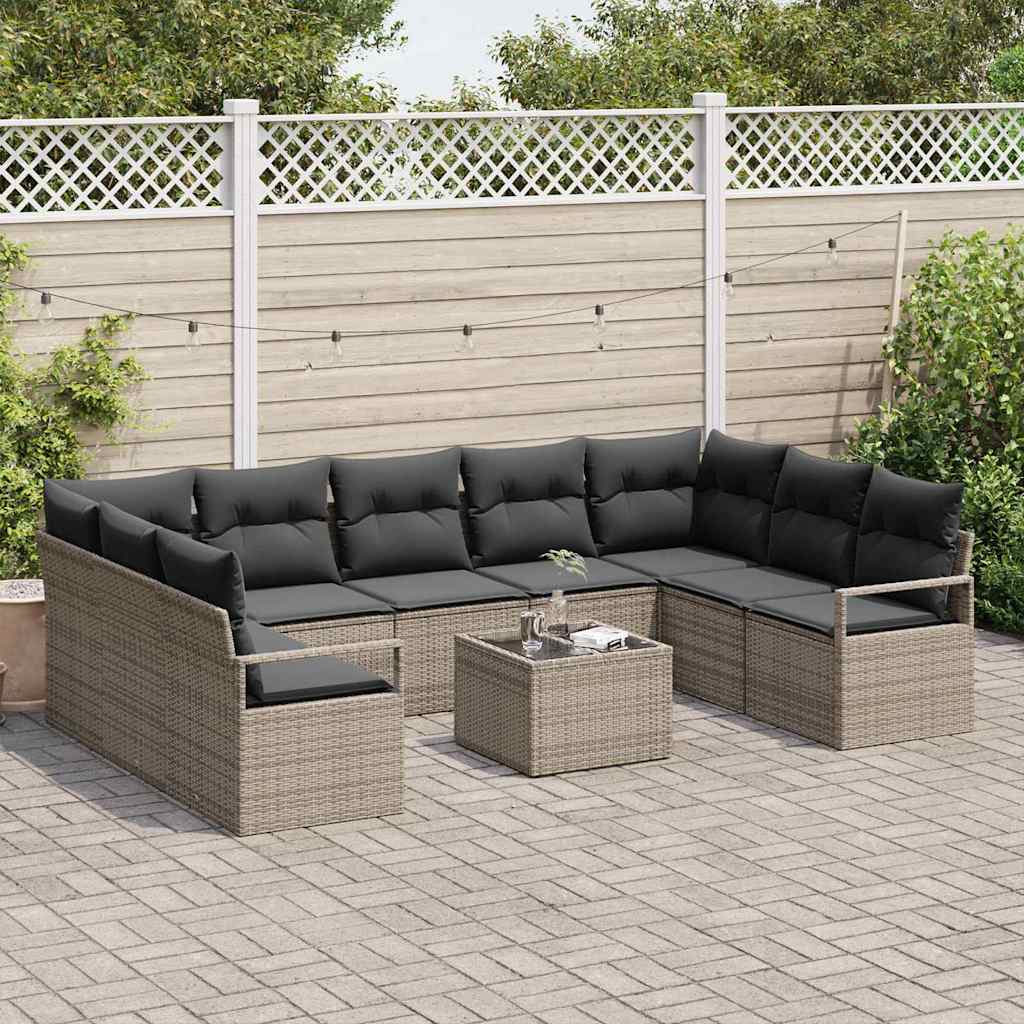 Tuinbankenset 10 st Lichtgrijs poly rattan
