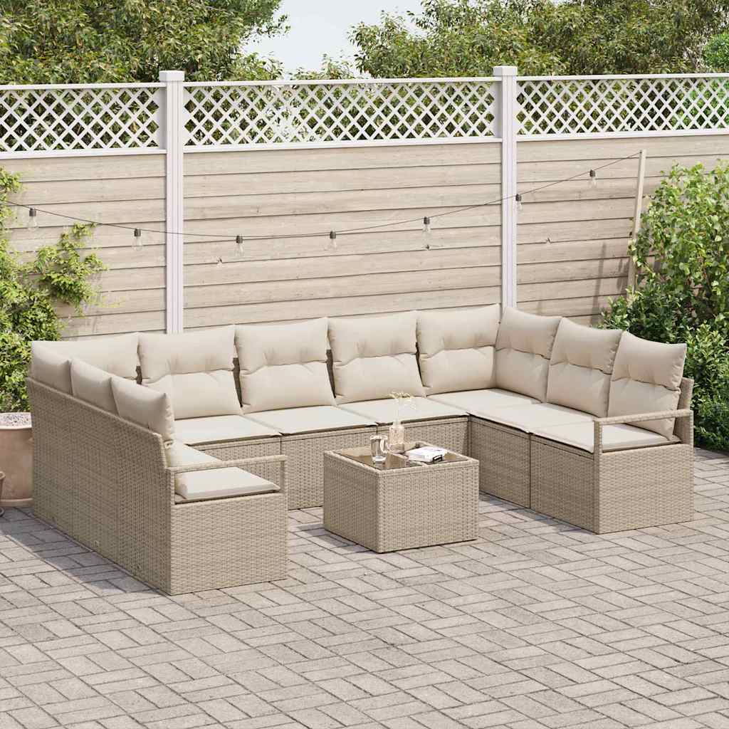 Tuinbankenset 10 st Beige en Crème poly rattan