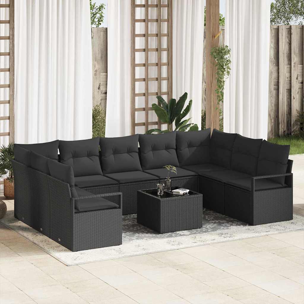 Tuinbankenset 10 st Zwart poly rattan