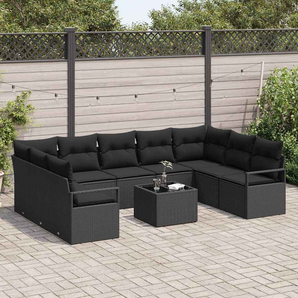 Tuinbankenset 10 st Zwart poly rattan