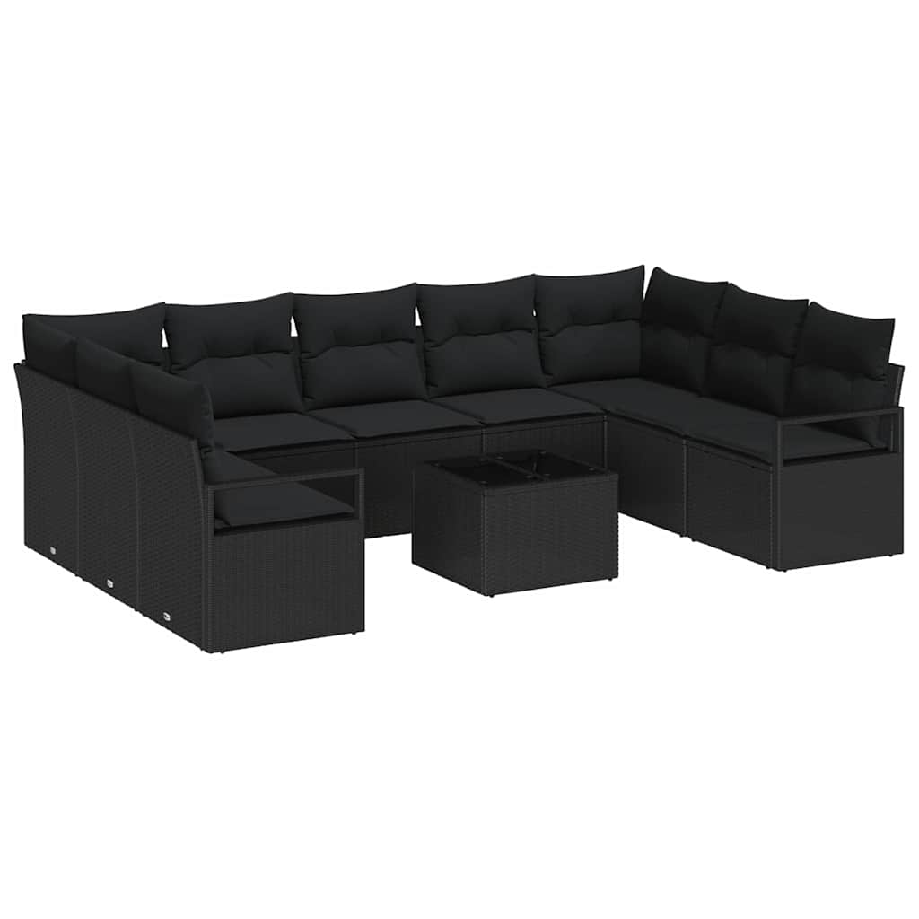 Tuinbankenset 10 st Zwart poly rattan